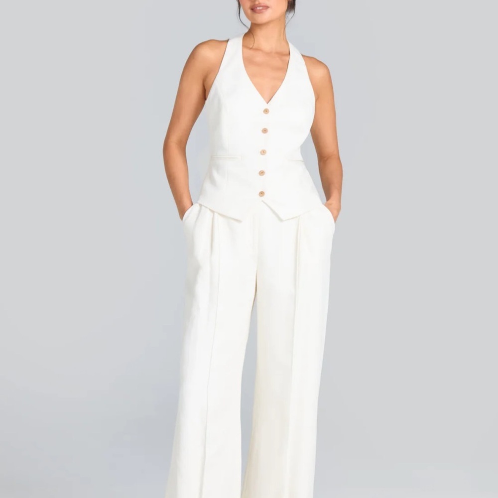 Nadine Merabi Cate Waistcoat Button Linen Blend Vest Sz SM US 6